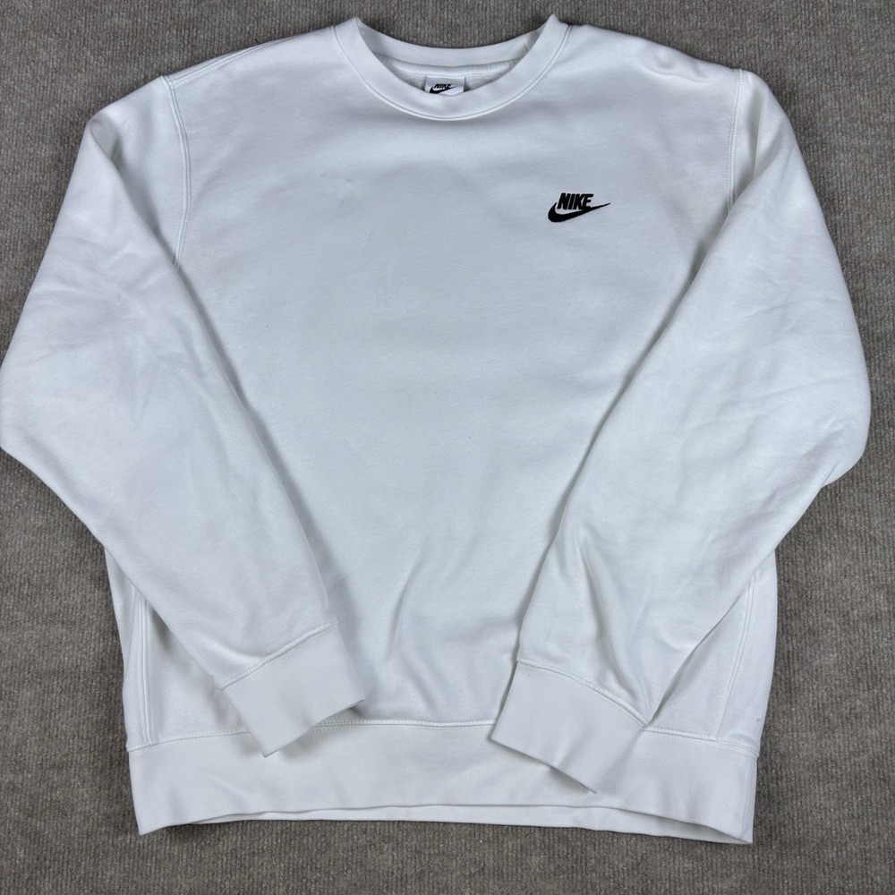 Nike Sportswear‎ Club Crewneck Sweatshirt Mens Medium White Embroidered Swoosh